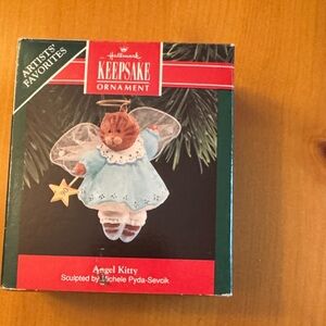 Hallmark Angel Kitty Ornament with Blue Dress